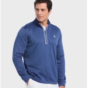 Original Penguin Men's Earl Quarter Zip Long Sleeve Golf Pullover Jumper Blue M
